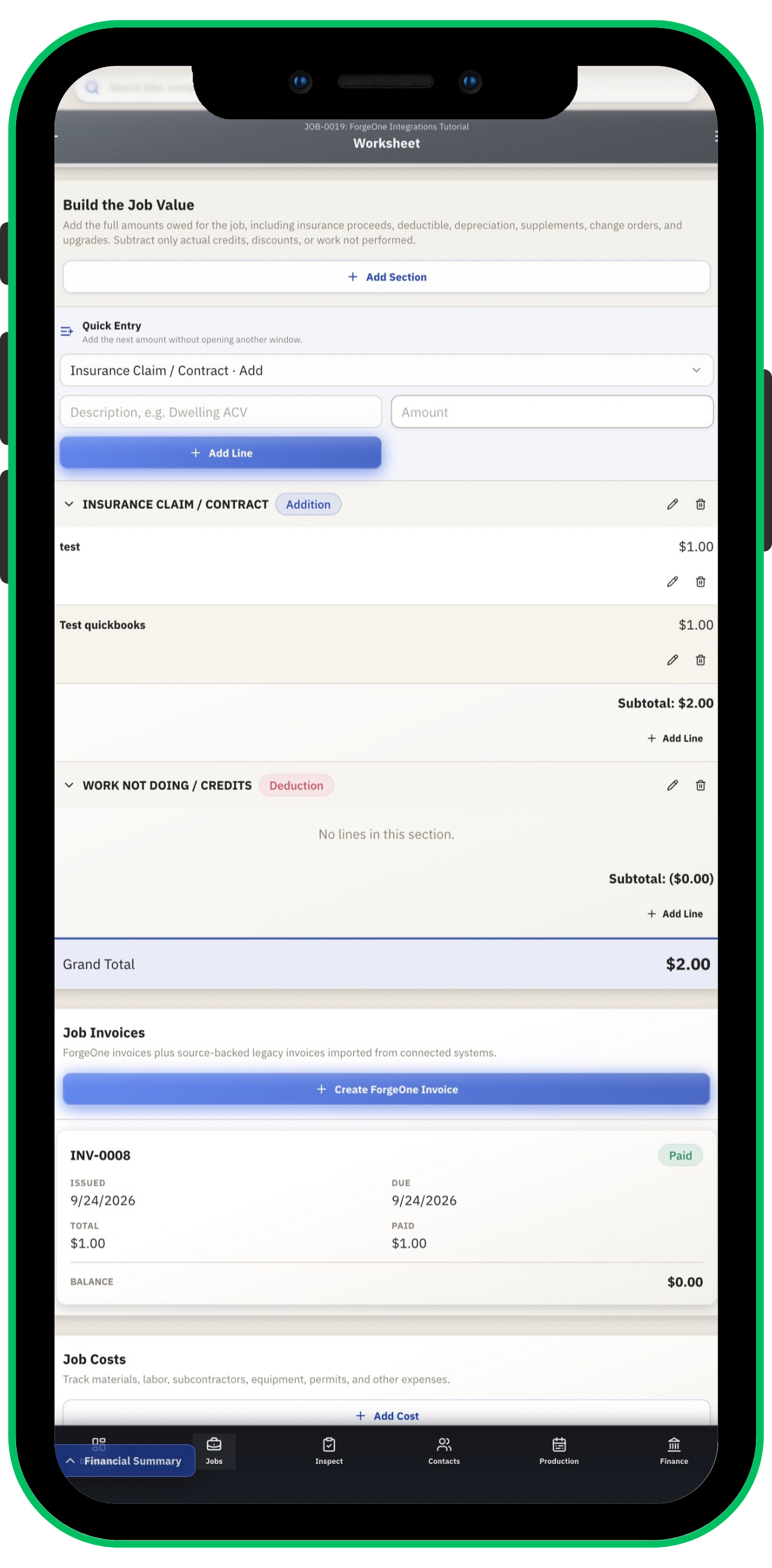 QuickBooks Online workflow inside ForgeOne CRM