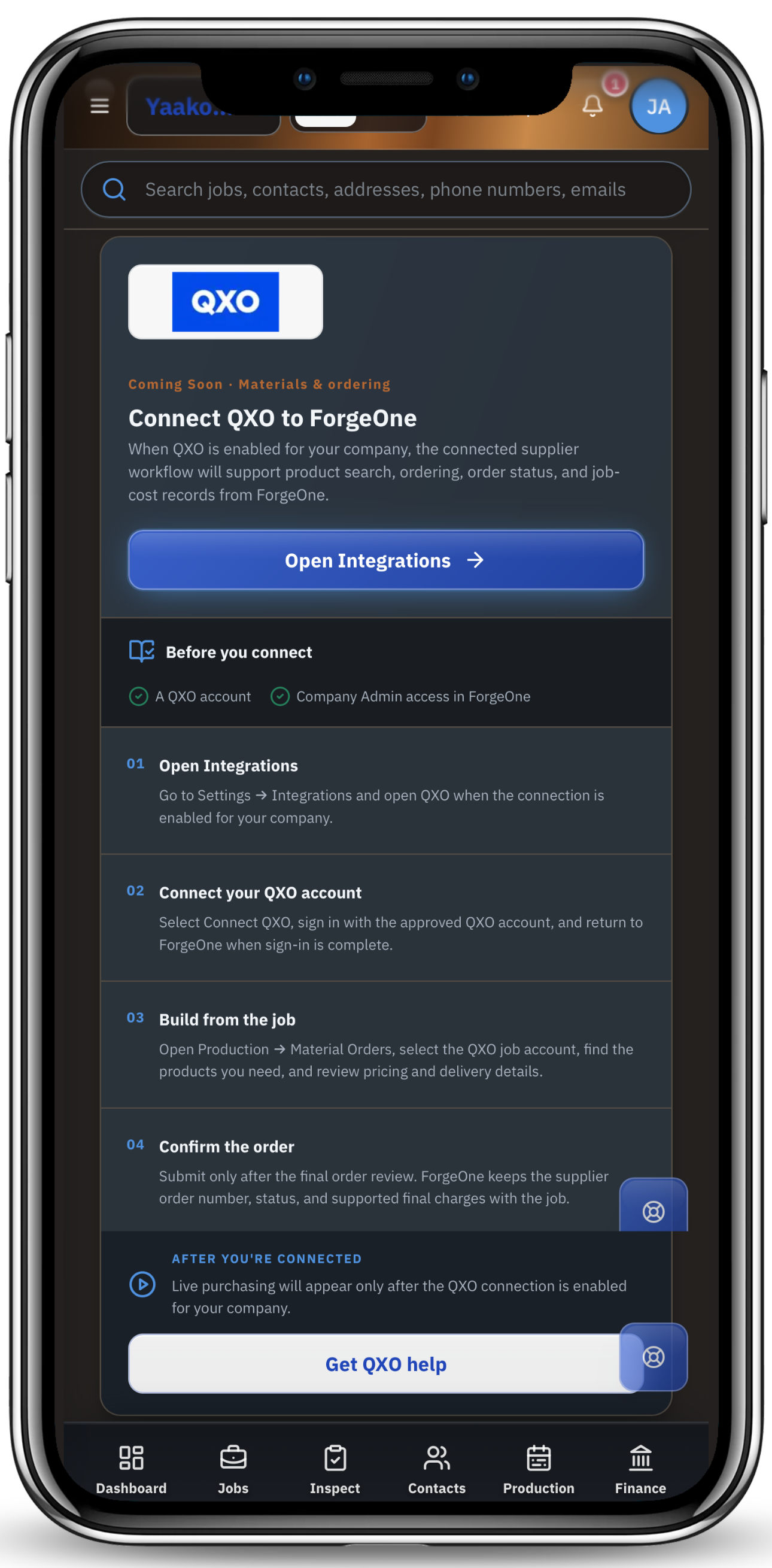 Connect the QXO account